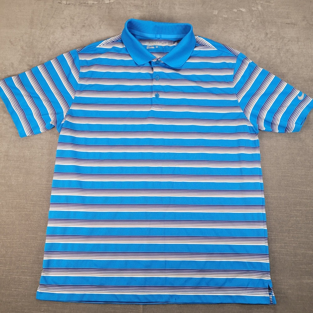 Nike Dri-FIT Golf Polo Shirt Mens Large Blue Striped Short Sleeve Athletic